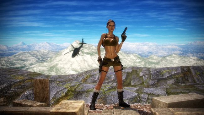 Обои картинки фото 3д графика, фантазия , fantasy, lara, croft, фон, взгляд, девушка