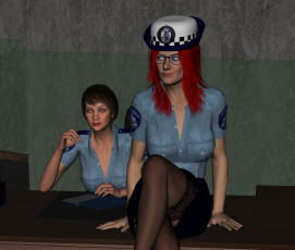 обоя carabineers, 3д графика, люди , people, девушки, фон, взгляд