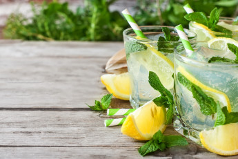 Картинка еда напитки мята лимонад стаканы доски трубочки напиток лед лимон