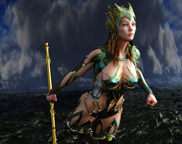 Обои картинки фото 3д графика, фантазия , fantasy, девушка, взгляд, фон