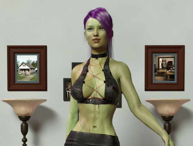 Обои картинки фото 3д графика, _science fiction, девушка, взгляд, фон