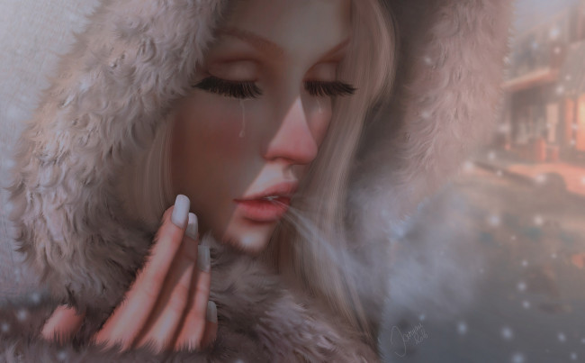 Обои картинки фото 3д графика, портрет , portraits, слезы, лицо, девушка, губы, фон