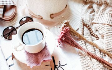 Картинка еда кофе +кофейные+зёрна чашка цветы