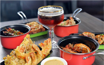 Картинка еда рыбные+блюда +с+морепродуктами креветки соус пиво