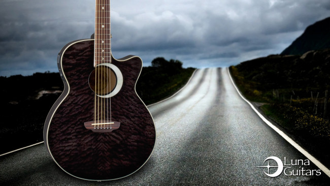 Обои картинки фото музыка, -музыкальные инструменты, дорога, природа, гитара