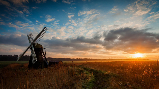 Обои картинки фото разное, мельницы, ветряная, мельница, закат