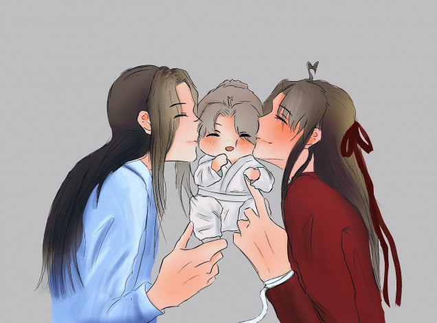 Обои картинки фото аниме, mo dao zu shi, вэй, усянь, лань, ванцзи, ребенок