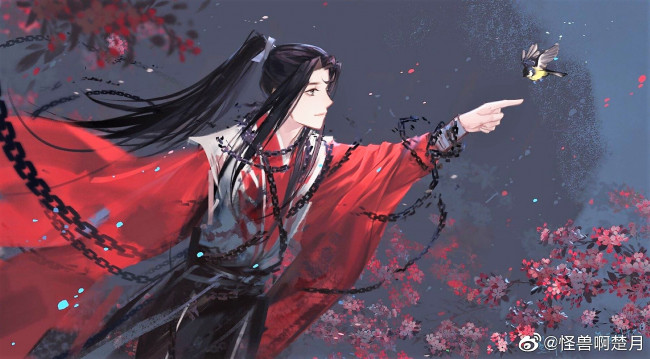 Обои картинки фото аниме, mo dao zu shi, вэнь, нин, цепи, птичка