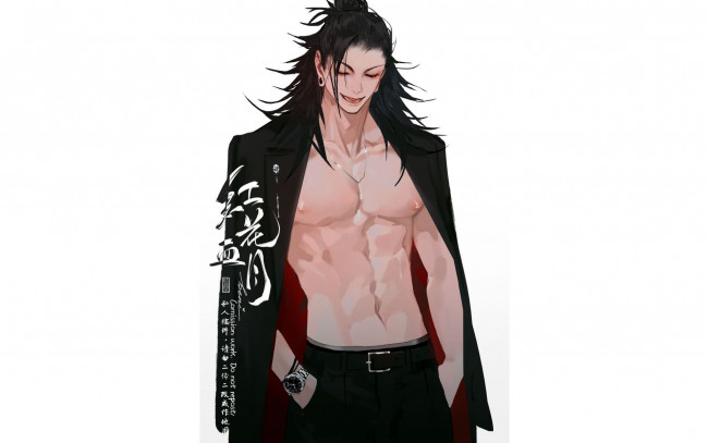 Обои картинки фото аниме, unknown,  другое , парень, торс, пальто, часы