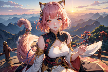 Картинка аниме животные +существа нейросети графика нейроарт ai art нейронные сети рисунки нейро искусство девушка