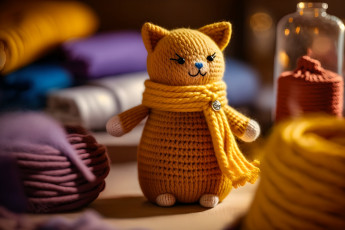 Картинка разное ремесла +поделки +рукоделие нейросети графика нейроарт ai art нейронные сети рисунки нейро искусство вязаный кот