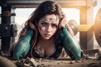 Картинка фэнтези роботы +киборги +механизмы нейросети графика нейроарт ai art нейронные сети рисунки нейро искусство девушка киборг