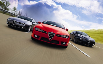 Картинка alfa+romeo+brera автомобили alfa+romeo красный черные дорога скорость