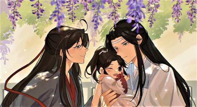 Обои картинки фото аниме, mo dao zu shi, вэй, усянь, лань, ванцзи, а-юань, глициния