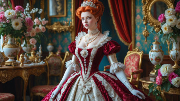 Картинка 3д+графика люди+ people рыжие волосы старинное платье украшения