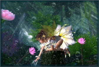 Картинка 3д графика elves эльфы пузырьки лотос лес