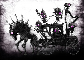 Картинка фэнтези роботы киборги механизмы карета