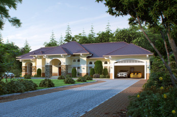 Картинка 3д графика architecture архитектура дом машины деревья