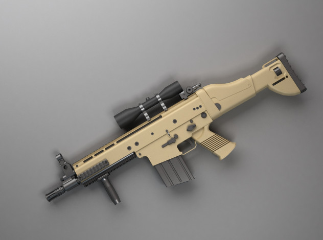 Обои картинки фото оружие, 3d, автомат, прицел, фон