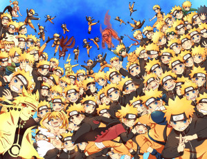 Картинка аниме naruto арт небо много наруто узумаки клоны лис