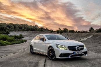 обоя 2014 mercedes-benz cls 63 amg, автомобили, mercedes-benz, закат, белый