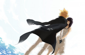 Картинка аниме katekyo+hitman+reborn парень примо девушка брюнетка пальто вода белый фон