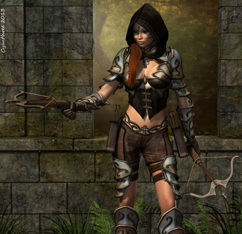 Обои картинки фото 3д графика, амазонки , amazon, девушка, взгляд, арбалеты