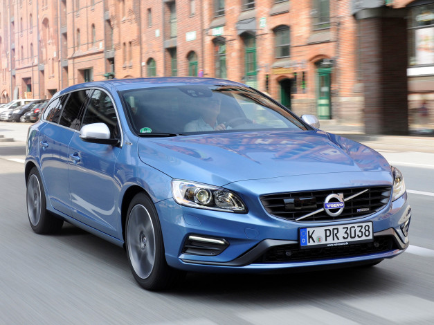 Обои картинки фото автомобили, volvo, v60, d6, plug-in, hybrid, r-design, 2014г, синий