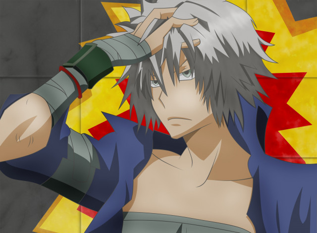 Обои картинки фото аниме, katekyo hitman reborn, серые, волосы, парень, хаято, гакудера, учитель, мафиози, реборн