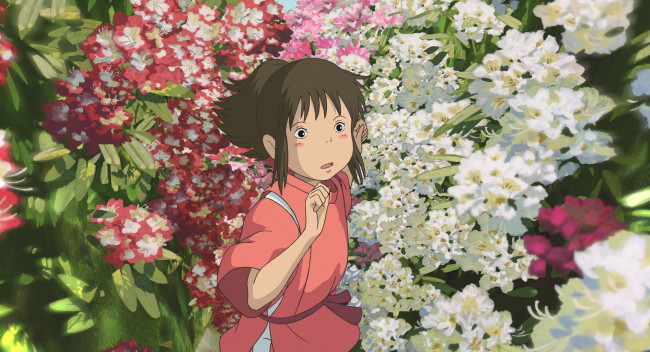 Обои картинки фото аниме, spirited away, хаяо, миядзаки, тихиро, унесенные, призраками, spirited, away, цветы, девочка