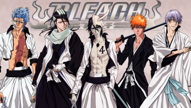 Обои картинки фото аниме, bleach, gin, ichigo, ulquiorra, grimmjow, byakuya, bankai