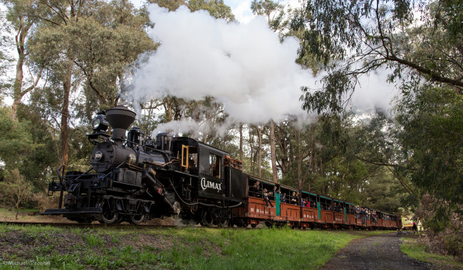Обои картинки фото техника, паровозы, железная, дорога, рельсы, паровоз, вагоны