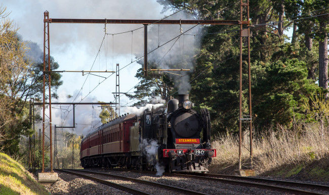 Обои картинки фото техника, паровозы, железная, дорога, рельсы, паровоз, вагоны
