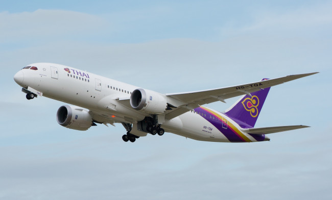 Обои картинки фото boeing 787, авиация, пассажирские самолёты, авиалайнер, небо, полет