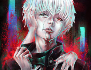 Картинка аниме tokyo+ghoul токийский гуль арт кен канеки взгляд парень
