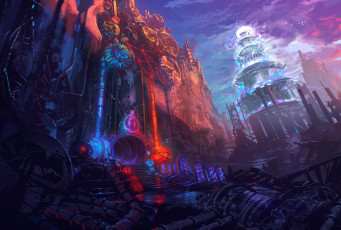 Картинка фэнтези роботы +киборги +механизмы тунель завод