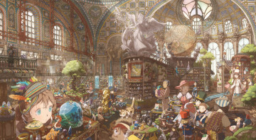 Картинка аниме город +улицы +здания hatsuga dmaigmai арт здание ярмарка помещение люди