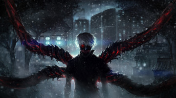 Картинка аниме tokyo+ghoul ken kaneki tokyo ghoul парень ночь арт тьма белые волосы