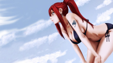 Картинка аниме fairy+tail волшебник маг чародей облака купальник девушка elza