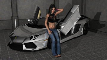 Картинка автомобили 3d+car&girl автомобиль взгляд фон девушка