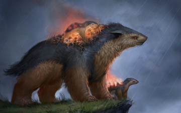 Картинка аниме pokemon typhlosion monster монстр покемон дождь огонь