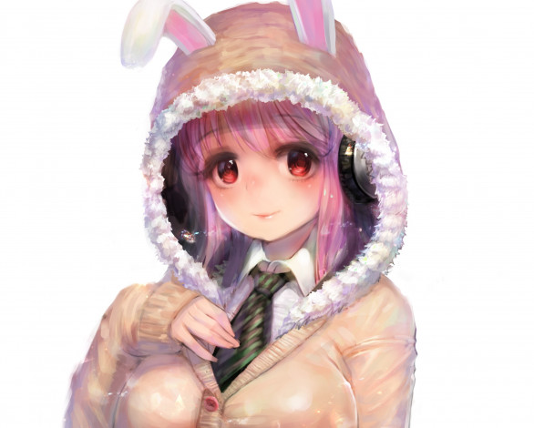 Обои картинки фото аниме, super sonico, super, sonico, nitroplus, наушники, ушки, zonekiller10, капюшон, арт, девушка, улыбка