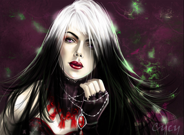 Обои картинки фото фэнтези, девушки, взгляд, laufey, сиреневые, глаза, девушка, арт, блондинка