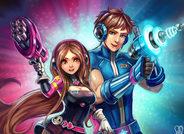 Обои картинки фото аниме, pokemon, девушка, парень, арт, оружие