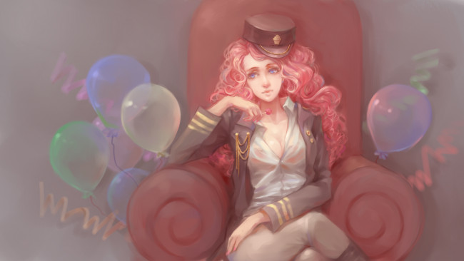 Обои картинки фото аниме, unknown,  другое, шарики, my, little, pony, friendship, is, magic, девушка, арт, pinki, pie, чупа-чупс, sadsan, сидит, взгляд, кепка