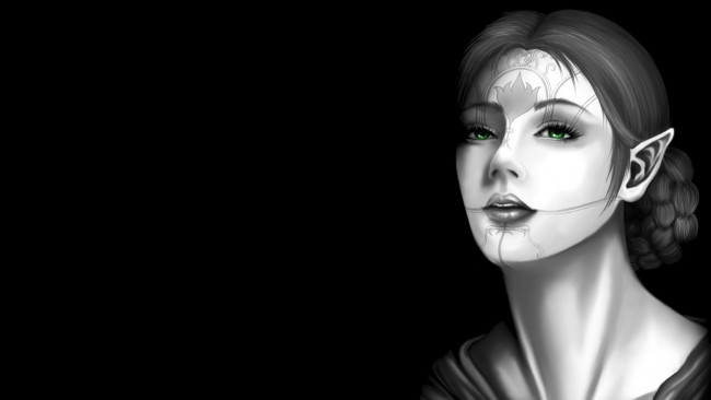 Обои картинки фото фэнтези, эльфы, эльфийка, взгляд, фон