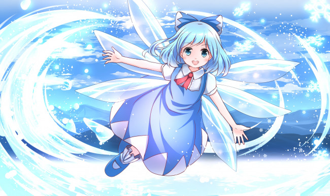 Обои картинки фото аниме, touhou, арт, девочка, фея, cirno, risutaru