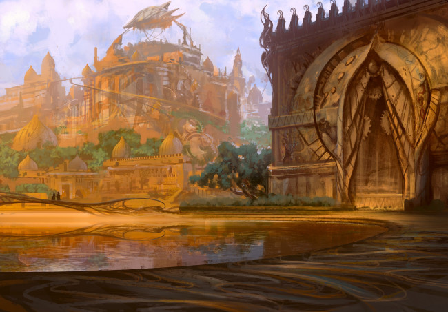 Обои картинки фото фэнтези, иные миры,  иные времена, город, руины, бассейн