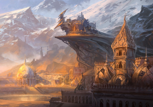 Обои картинки фото фэнтези, замки, горы