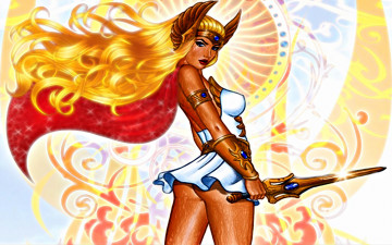 Картинка рисованное комиксы униформа меч взгляд фон девушка